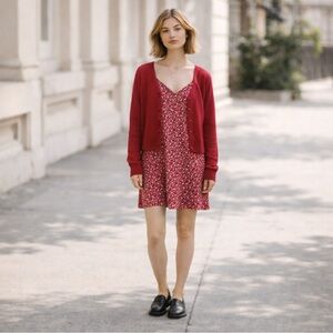 Hollister Y2K Red Floral Mini Slip Dress | Minimalist Cottagecore 90s Summer | S